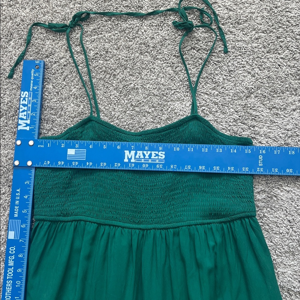 Fashion Dark Green Flowy Tiered Smocked Midi Dress with Spaghetti Straps -Size L - Picture 7 of 8